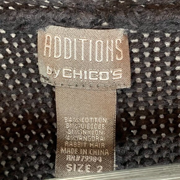 Chicos Sweater Womens Large Black Cotton Angora Open Cardigan Roll Tab Sleeve - Picture 4 of 7